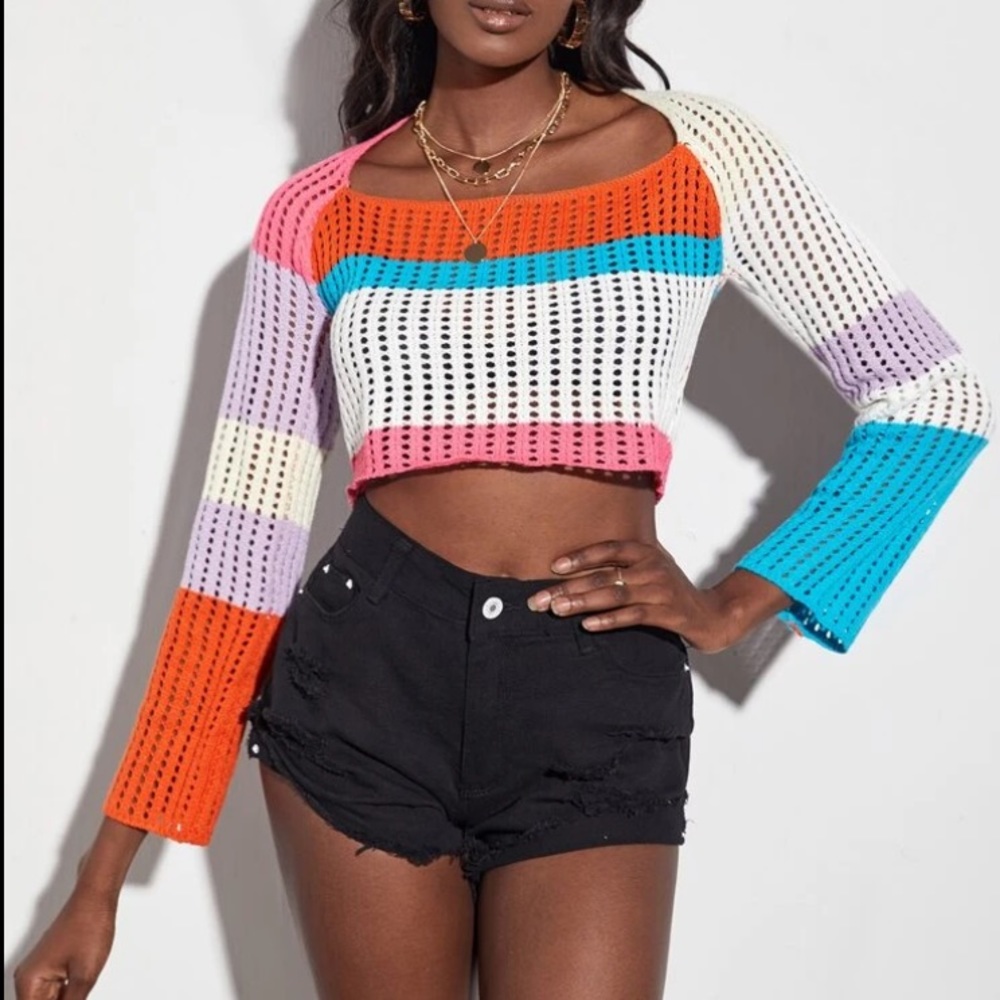 color block knit cropped sweater